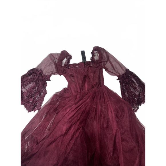 Widow Dance With Death Dress Long Ballgown Black Red Lace - Picture 7 of 7